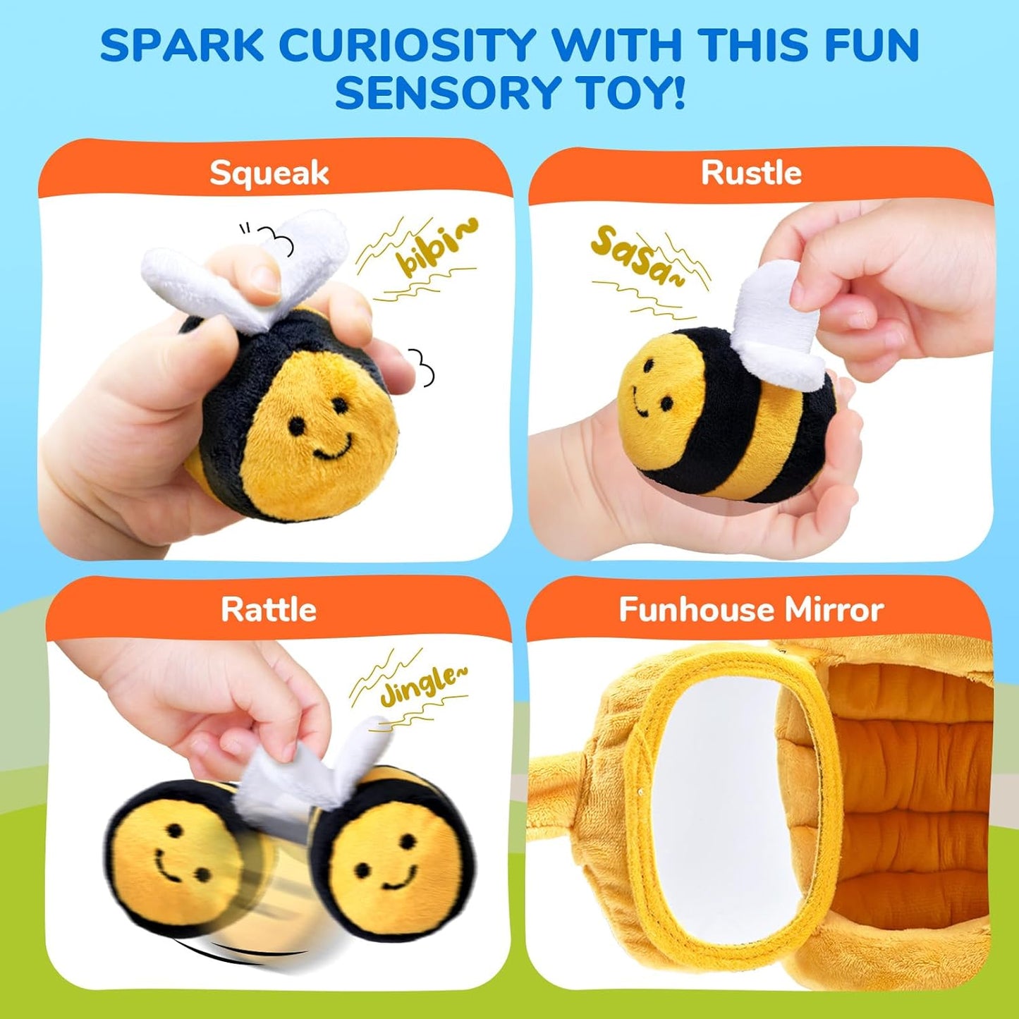 JoyCat Baby Toys 6-12 Months - Soft Baby Beehive with 5 Sensory Bees