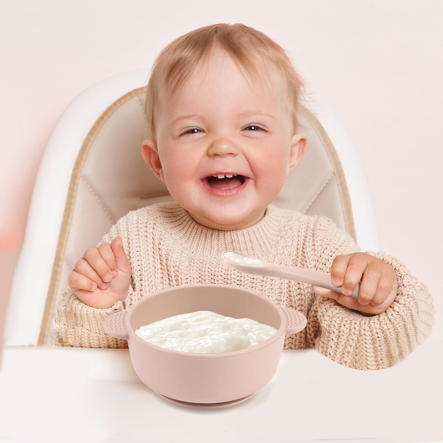 Silicone Baby Feeding Set, 3 Pack Baby Bowls with Suction and 3 Pack Baby Spoons