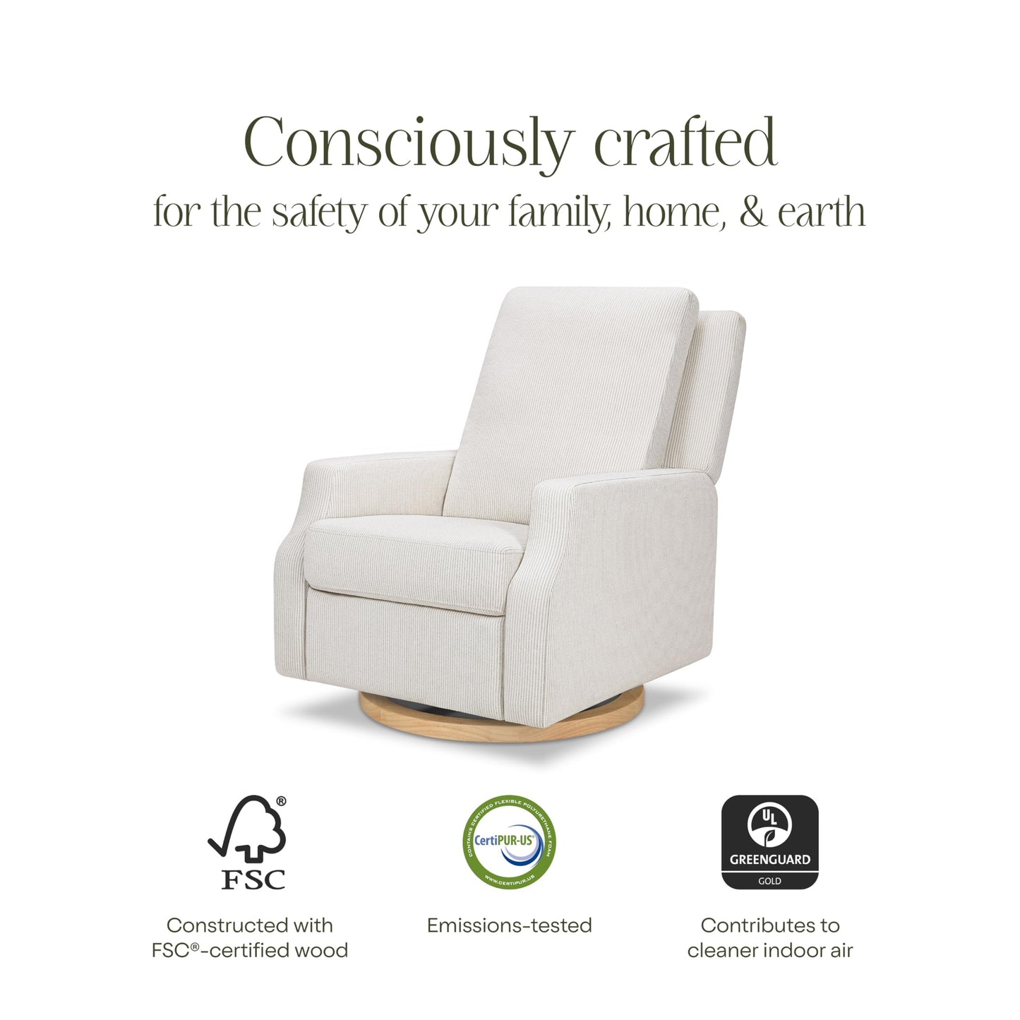 Namesake Crewe Glider Recliner Nursery Chair - GREENGUARD Gold & Certi-PUR US Certified, Ultra Cozy 360° Swivel Rocker Recliner