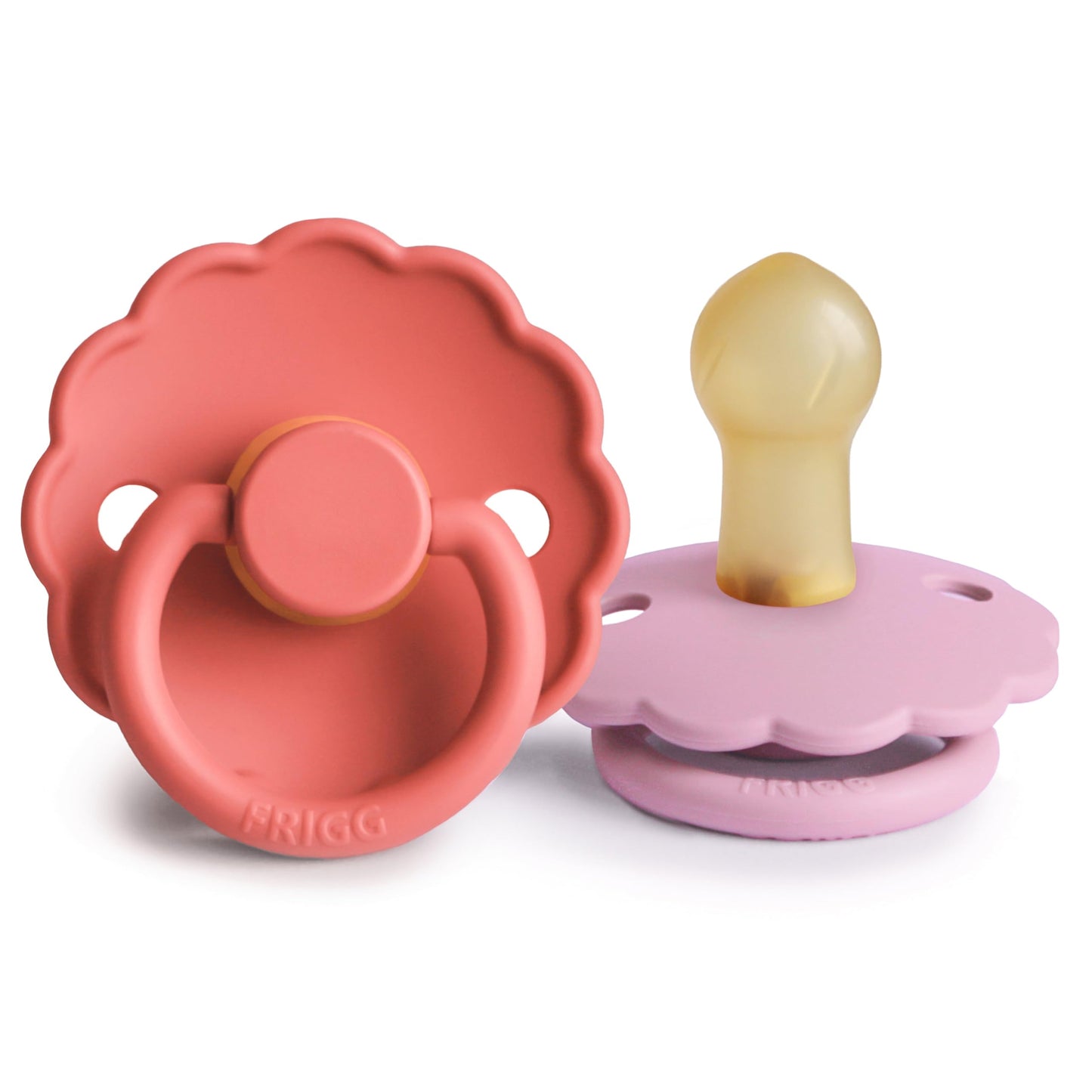 FRIGG Daisy Natural Rubber Baby Pacifier | Made in Denmark | BPA-Free (Aurora/Bright White, 0-6 Months) 2-Pack
