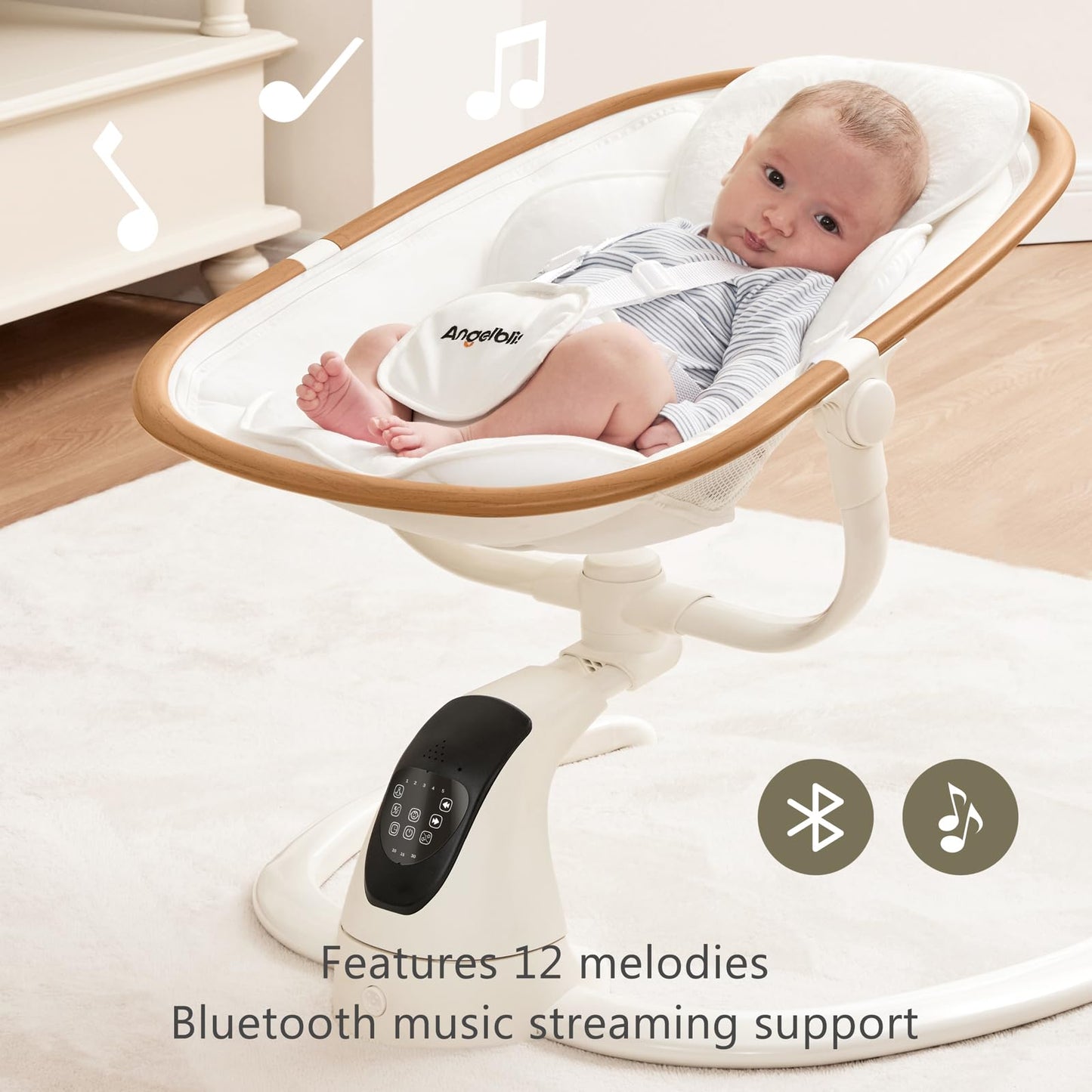 Angelbliss Baby Swing with Cry Detection, Side-to-Side Electric Swing with 5 Speeds