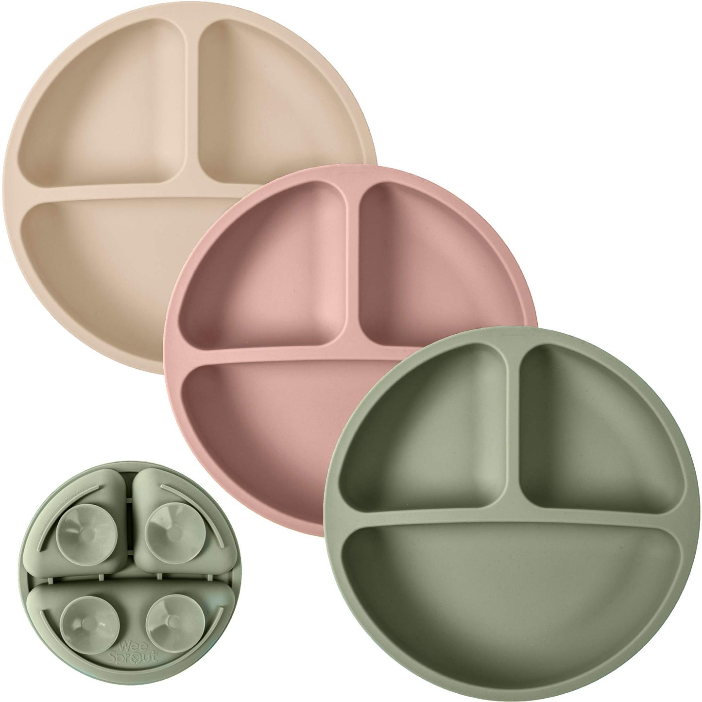WeeSprout Suction Plates for Babies & Toddlers - 100% Silicone, Dinnerware Stays Put, 3 Pack