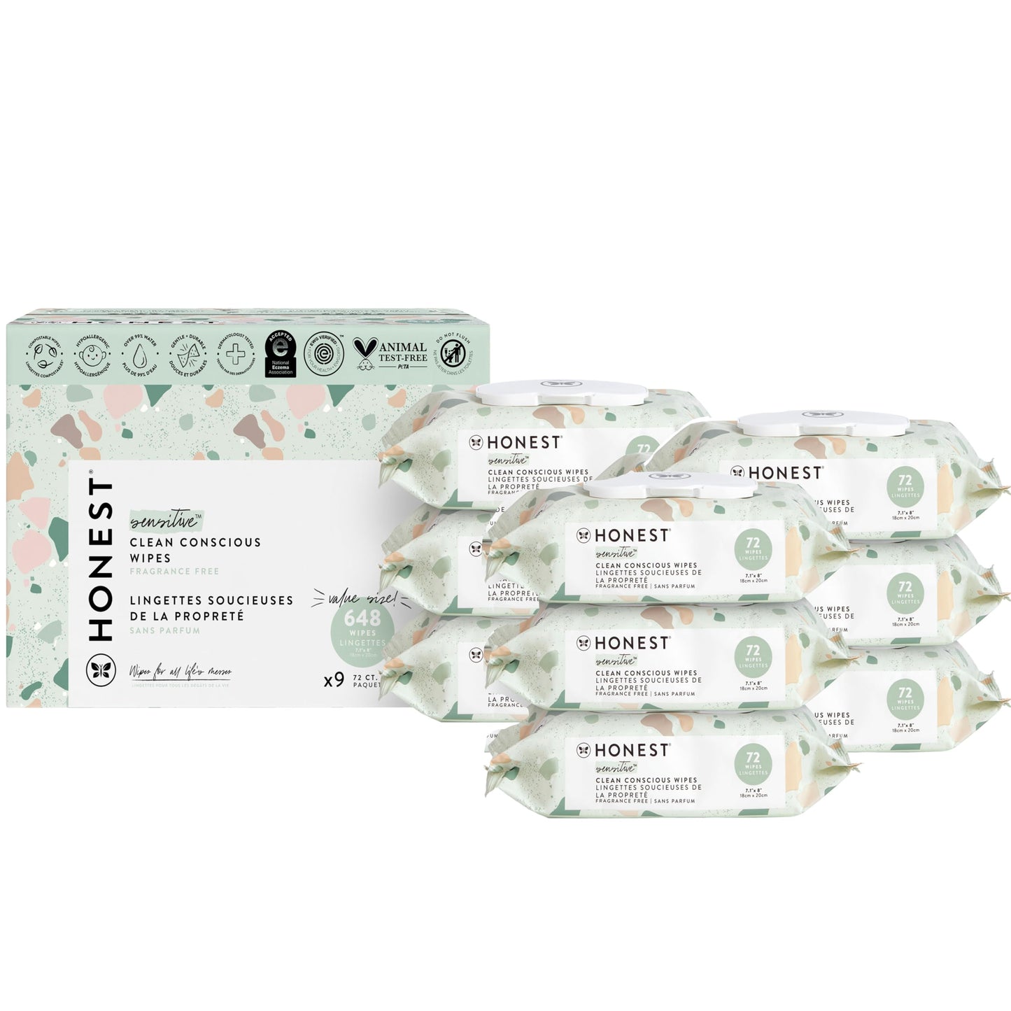 The Honest Company Clean Conscious Multi-Use Wipes | Hypoallergenic + Unscented for Sensitive Skin | Over 99% Water, Compostable, Plant Based, Baby Wipes | Pattern Play, 720 Count