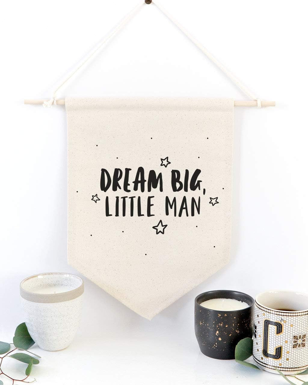 Dream Big Little Man Hanging Wall Canvas Banner for Baby Girl, Baby Boy, Nursery, Teen and Kids Room