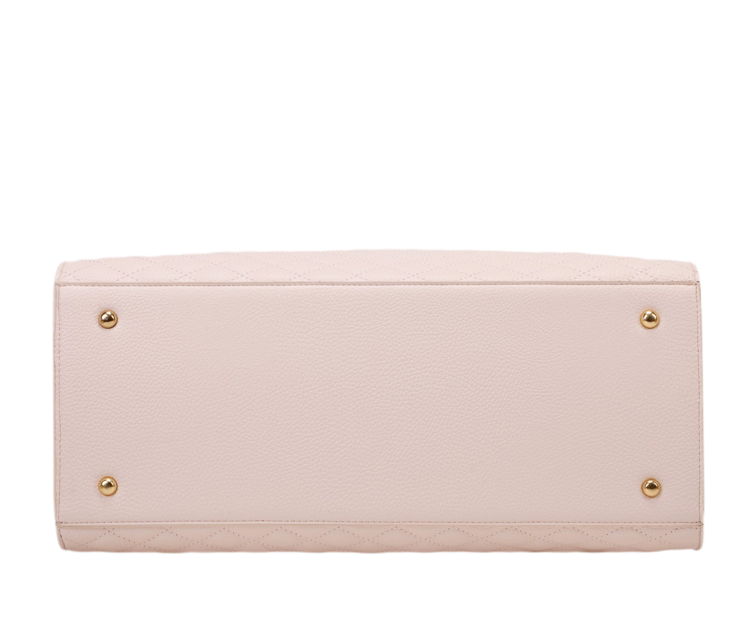 Light pink handbag with gold hardware on a white background