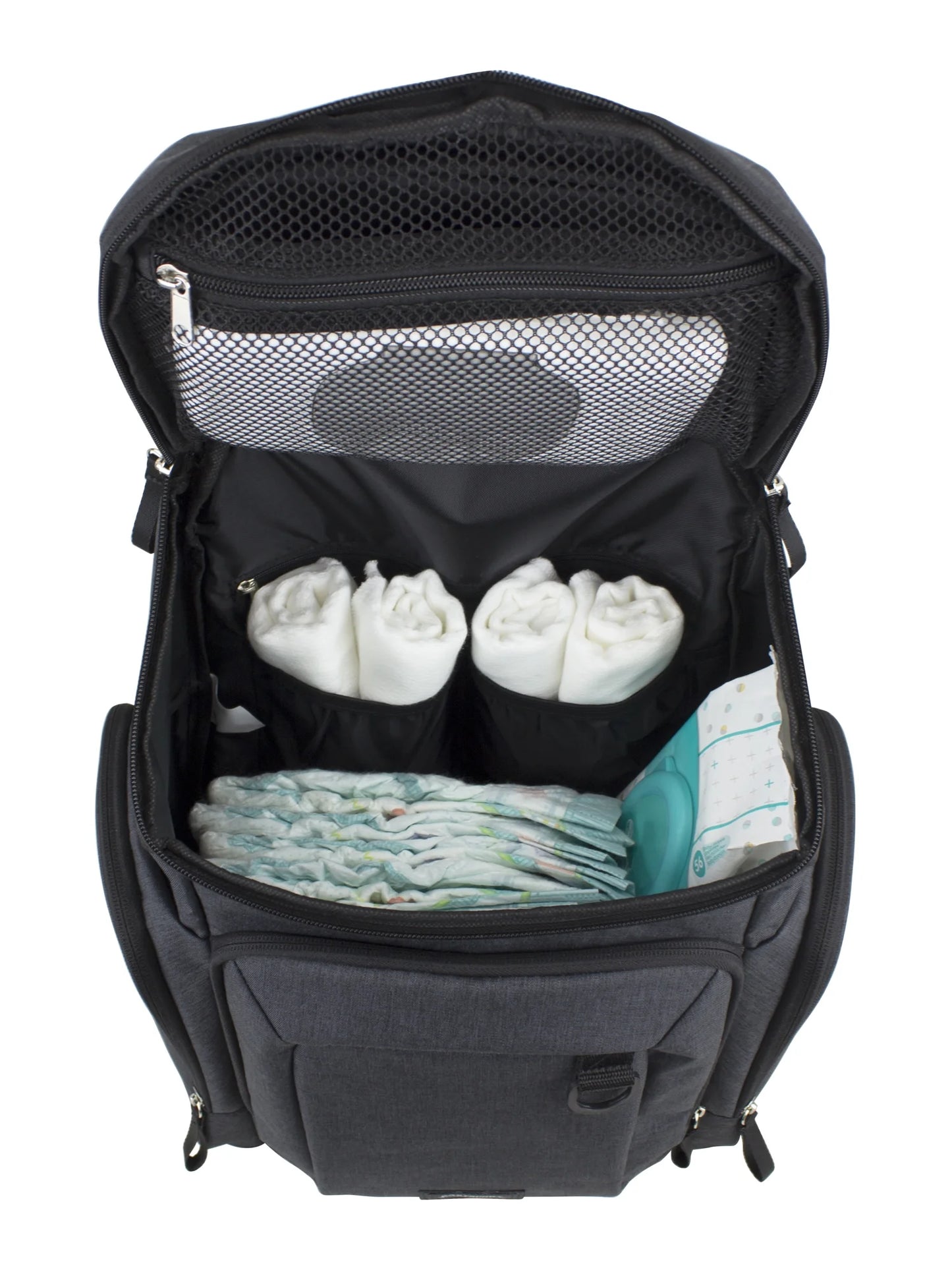 Wooster St. Large Backpack Diaper Bag with Adjustable Shoulder Straps, Bonus Changing Pad, Stroller Straps and Insulated Zipper Pockets, Dark Grey