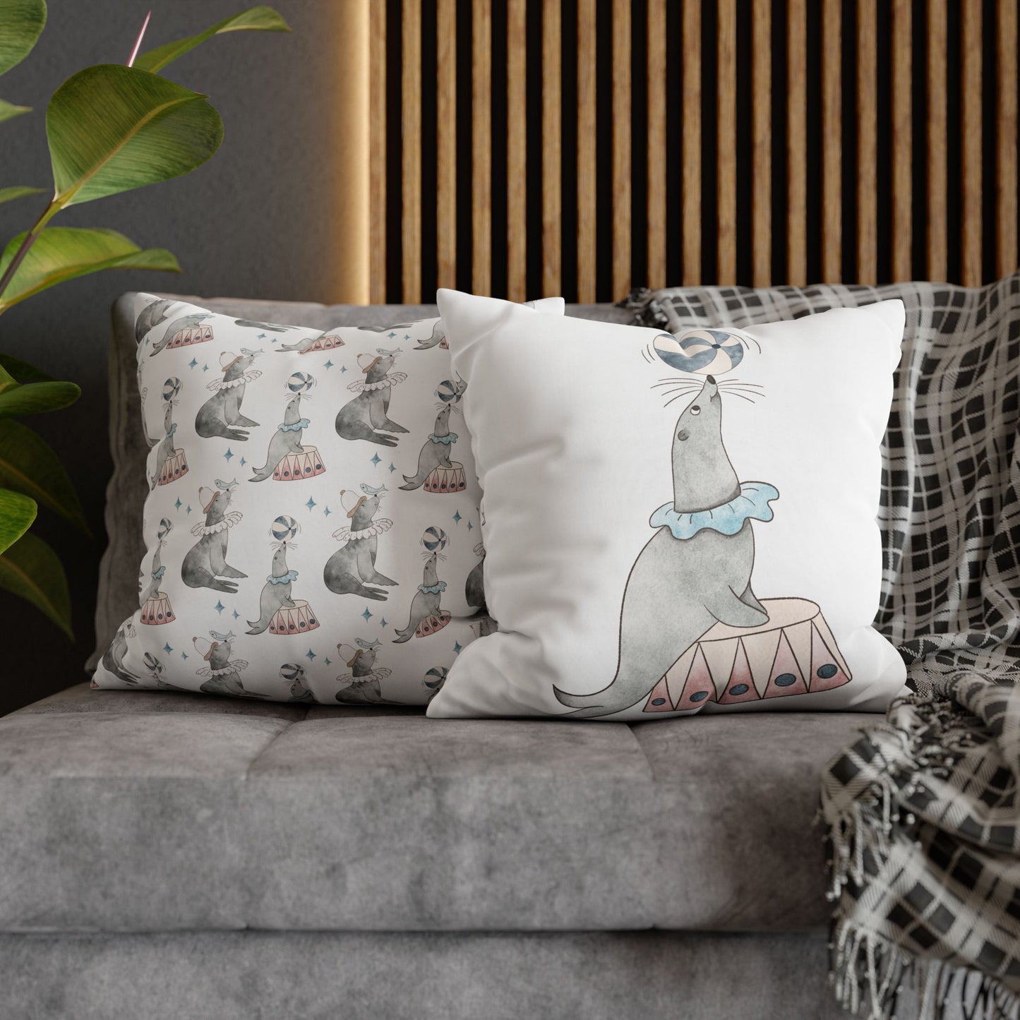 Throw Pillowcase Circus Seals