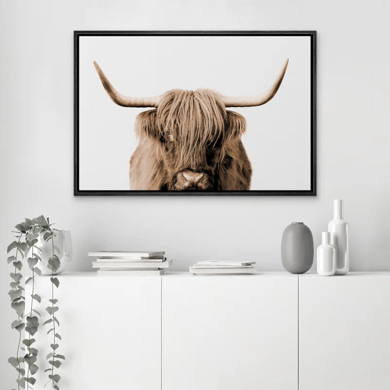 Brown Cute Highland Cow Framed Canvas Print Wall Art Work