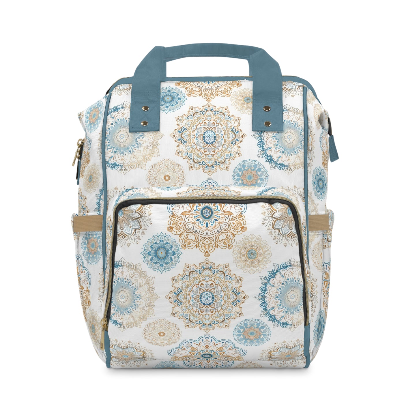 Multifunctional Backpack Diaper Bag- Boho Blue Gold - All The Things Baby