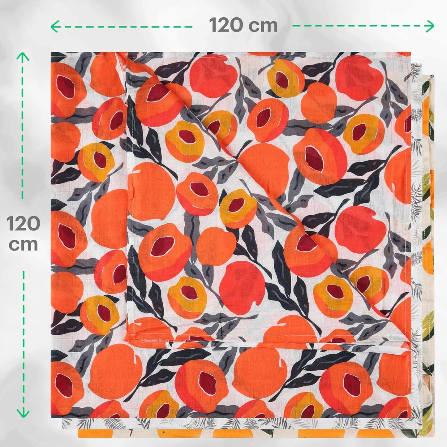 Muslin Swaddle Blankets, 3-Pack - Soft Bamboo Rayon and Cotton Receiving Blankets for Boys & Girls - Adorable Fruits Design