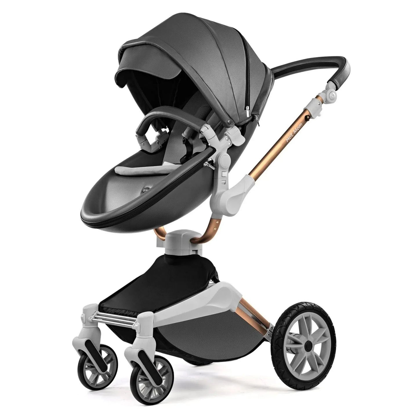 360 Rotate Baby Stroller 2 in 1 ,Reversible Travel System ,Luxury Leather Pram,0-48 Months,Dark Grey