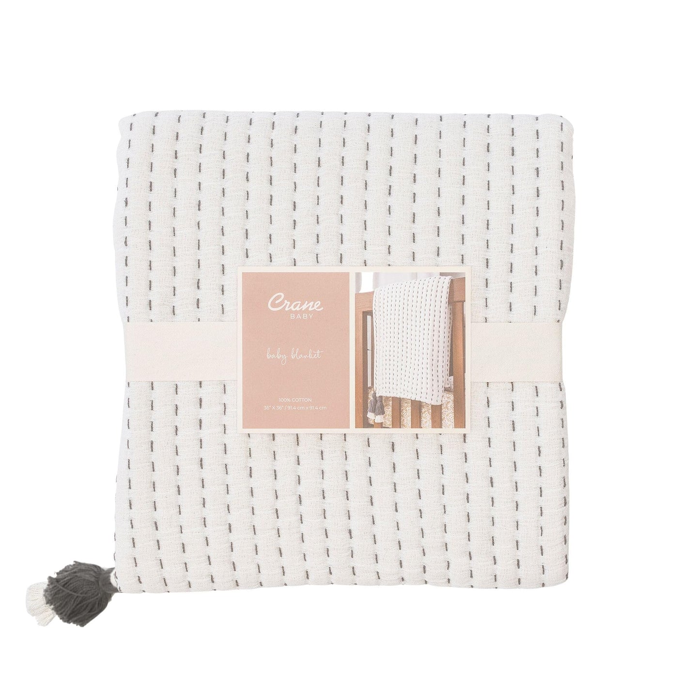 Crane Baby Blanket, 36” x 36”, Soft Cotton Quilted Nursery Blanket for Boys and Girls, Copper, Ezra Print