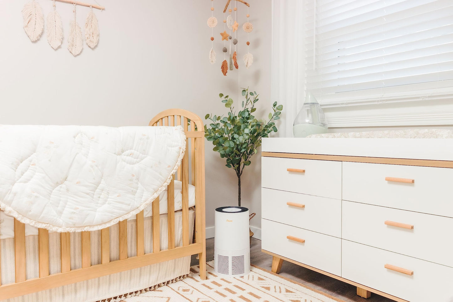 Crane Baby Boho Cotton Baby Crib Skirt with Fringe, White Bed Skirt Fits Standard Cribs, Skirting 28” X 52” X 8”, Off White Neutral Crib Skirts for Nursery