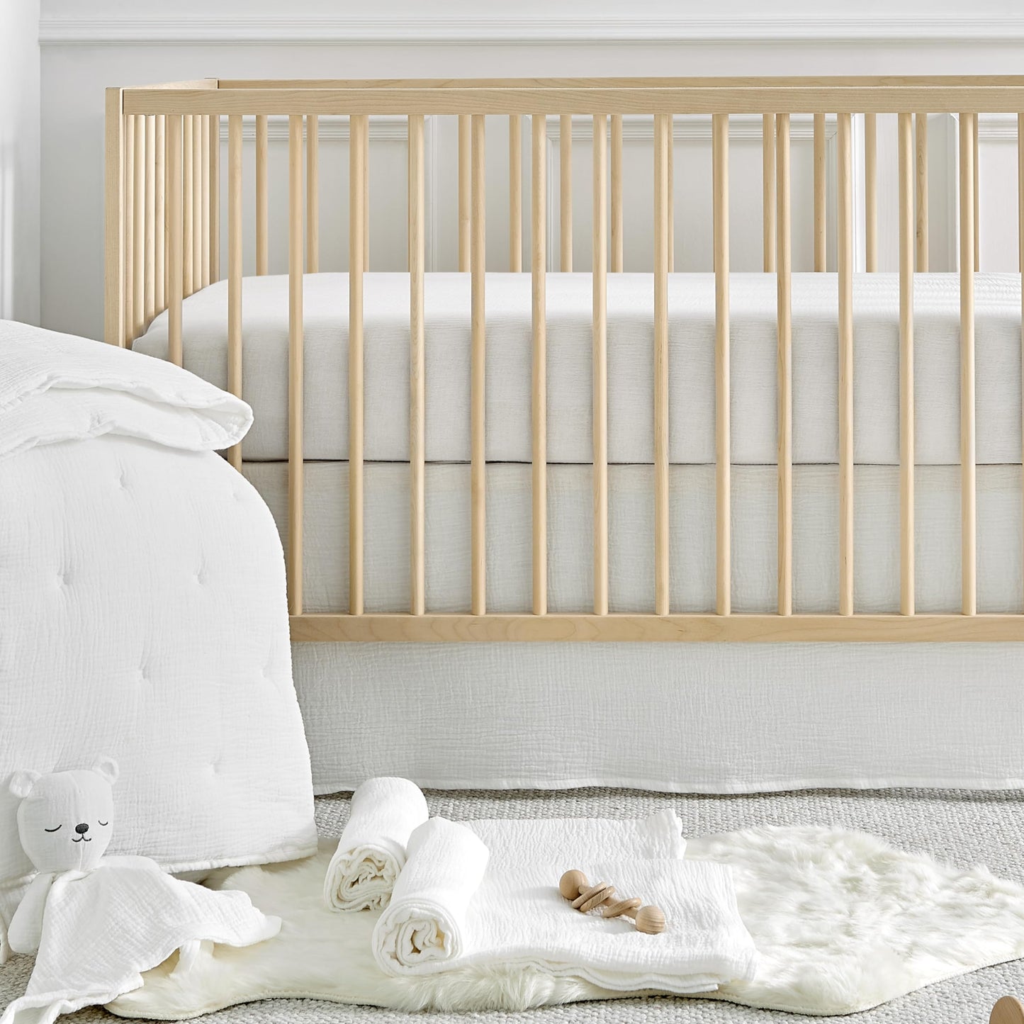 Levtex Baby - Cloud Muslin Crib Bed Set - Baby Nursery Set - Sage and White Stars - Sage Textured Muslin - 5 Piece Set Includes Quilt, Fitted Sheet, Two Swaddles & Bear Lovey