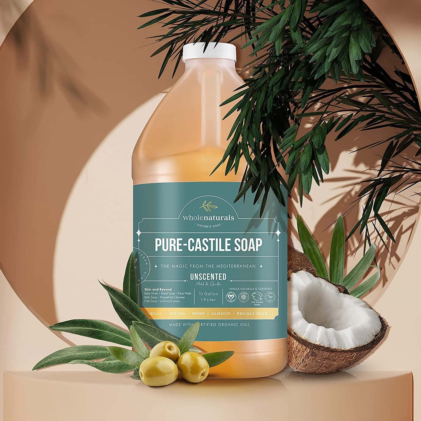 Pure Castile Soap Liquid, EWG Verified & Certified Palm Oil Free Unscented