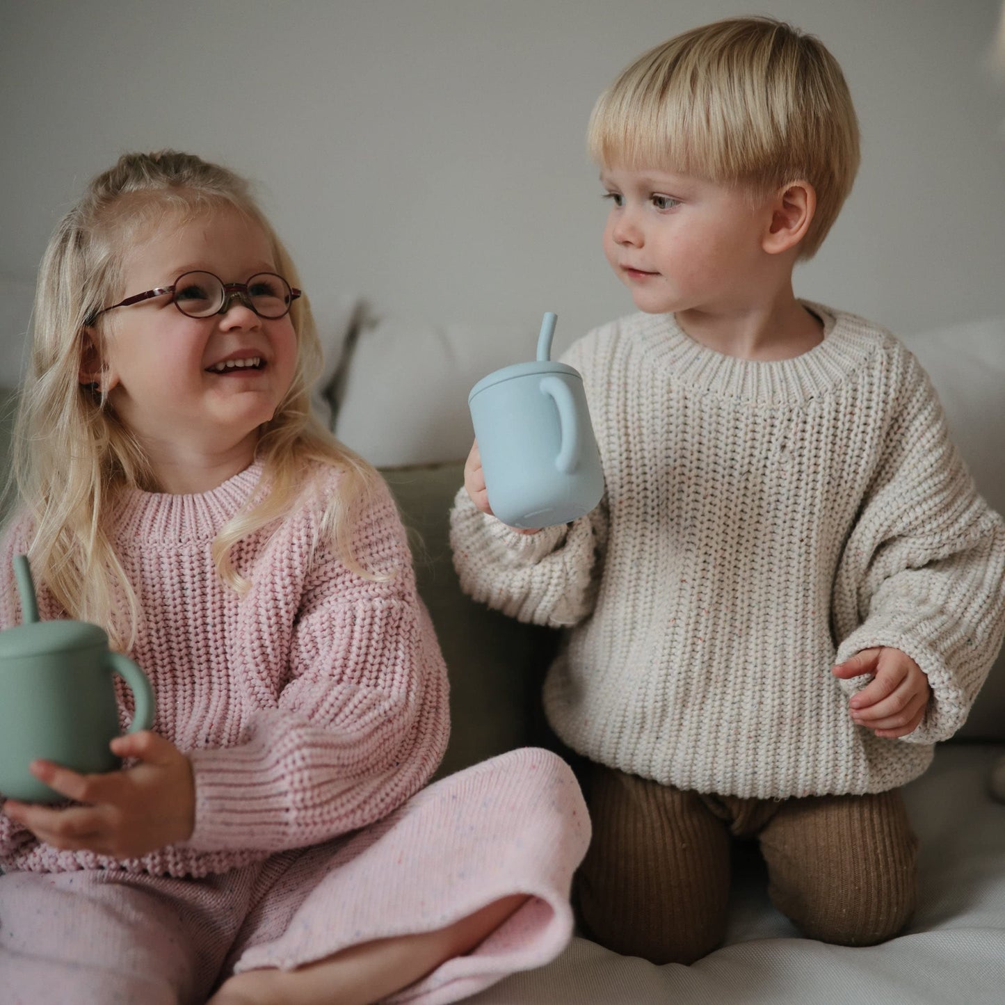 mushie 100% Silicone Training Cup & Straw for Toddlers | 6 Months+ (Whales)