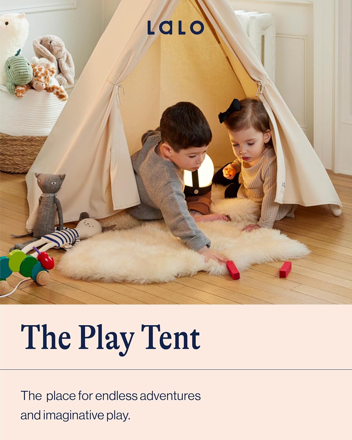Lalo Play Tent - Indoor Tent for Kids and Toddlers, Made of FSC Certified Beechwood & Natural Canvas
