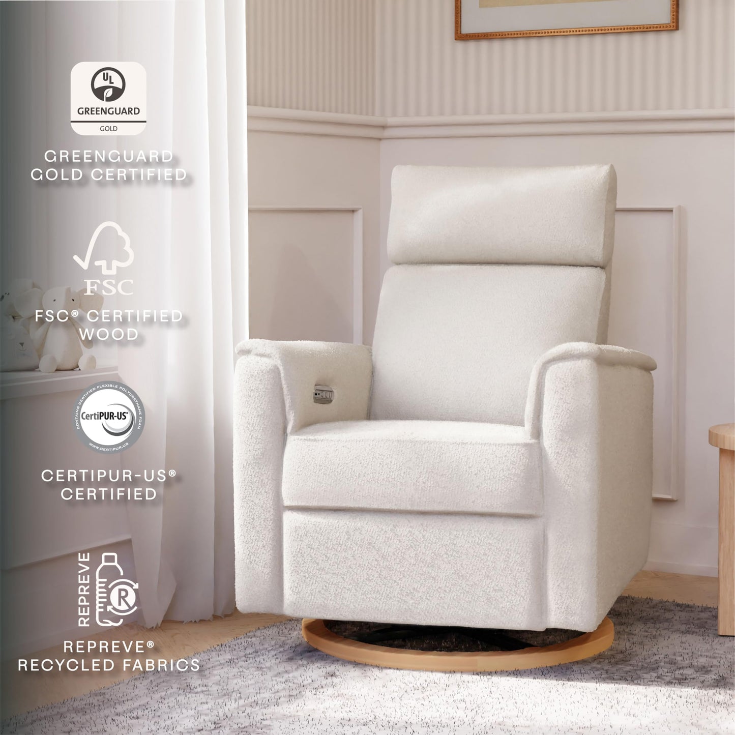 NAMESAKE Willa Plus Electric Power Recliner Chair with Headrest & USB Ports - Water & Stain Resistant Nursery Glider Rocking Chair for Nursing - GREENGUARD Gold Certified 270° Swivel Glider Recliner