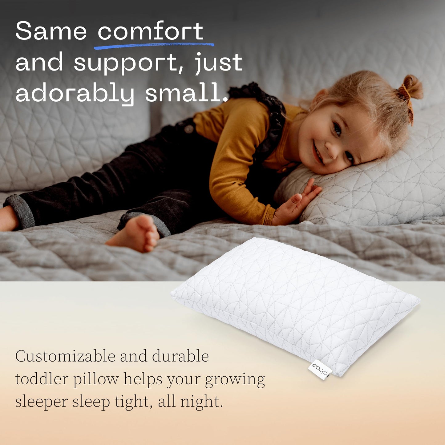 Coop Home Goods Original Toddler Adjustable Pillow, Soft, Breathable, with Premium Memory Foam and Zippered Cover, CertiPUR-US/GREENGUARD Gold