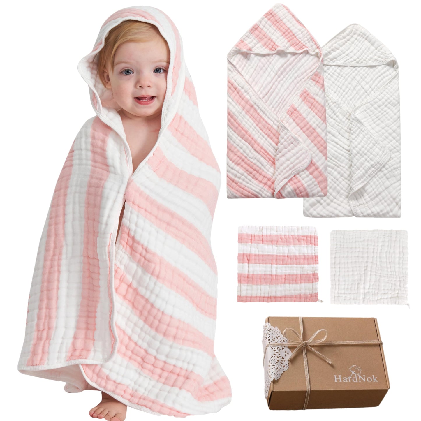 Muslin Hooded Baby Towel 4 Pack