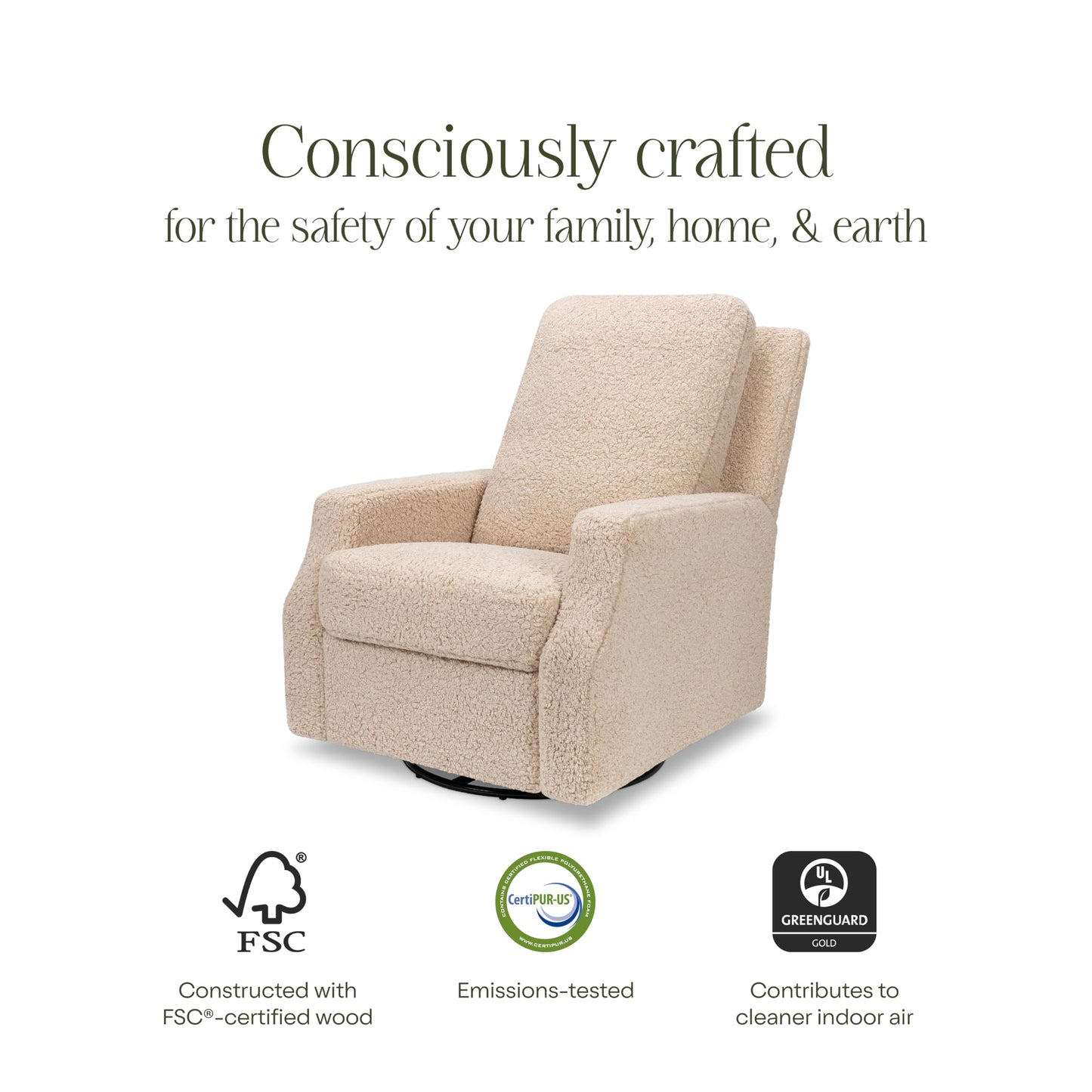 Namesake Crewe Glider Recliner Nursery Chair - GREENGUARD Gold & Certi-PUR US Certified, Ultra Cozy 360° Swivel Rocker Recliner