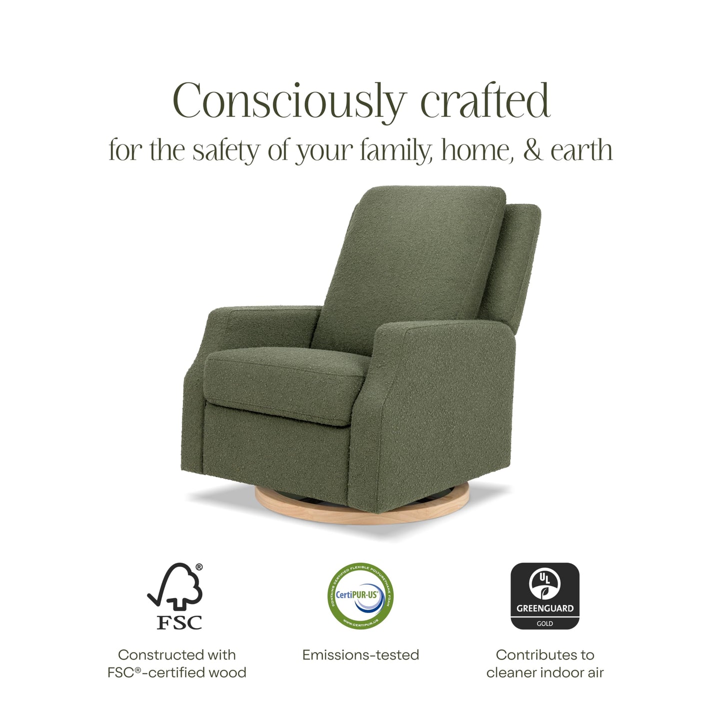 Namesake Crewe Glider Recliner Nursery Chair - GREENGUARD Gold & Certi-PUR US Certified, Ultra Cozy 360° Swivel Rocker Recliner