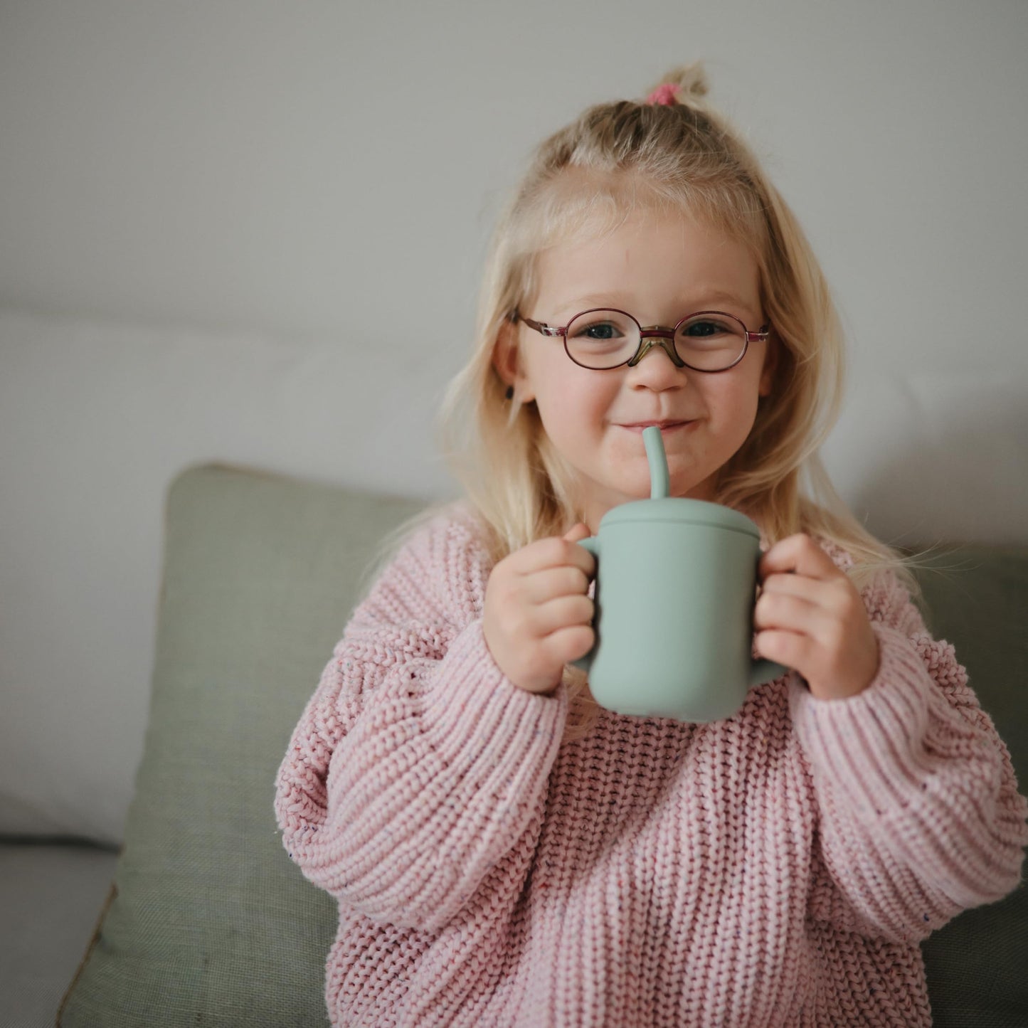 mushie 100% Silicone Training Cup & Straw for Toddlers | 6 Months+ (Whales)