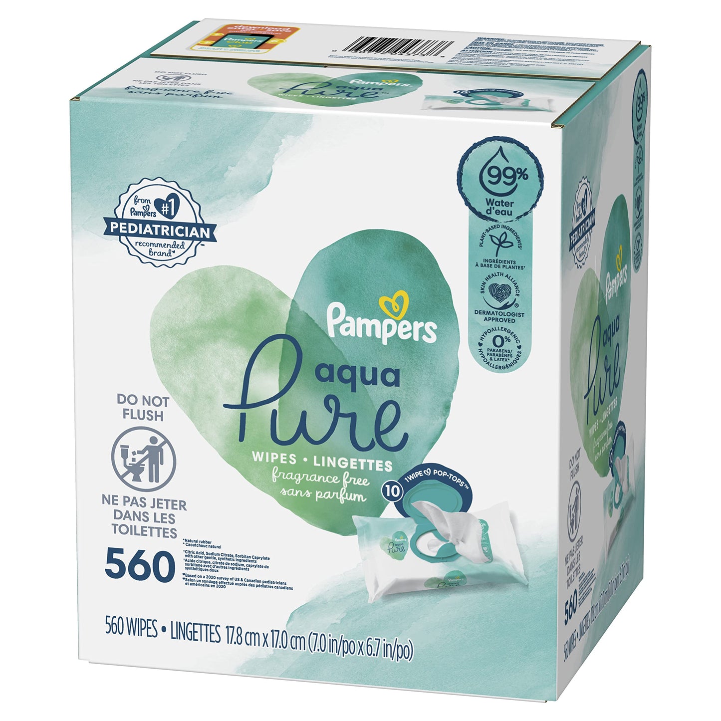 Pampers Baby Wipes Aqua Pure, 99% water-based wipes