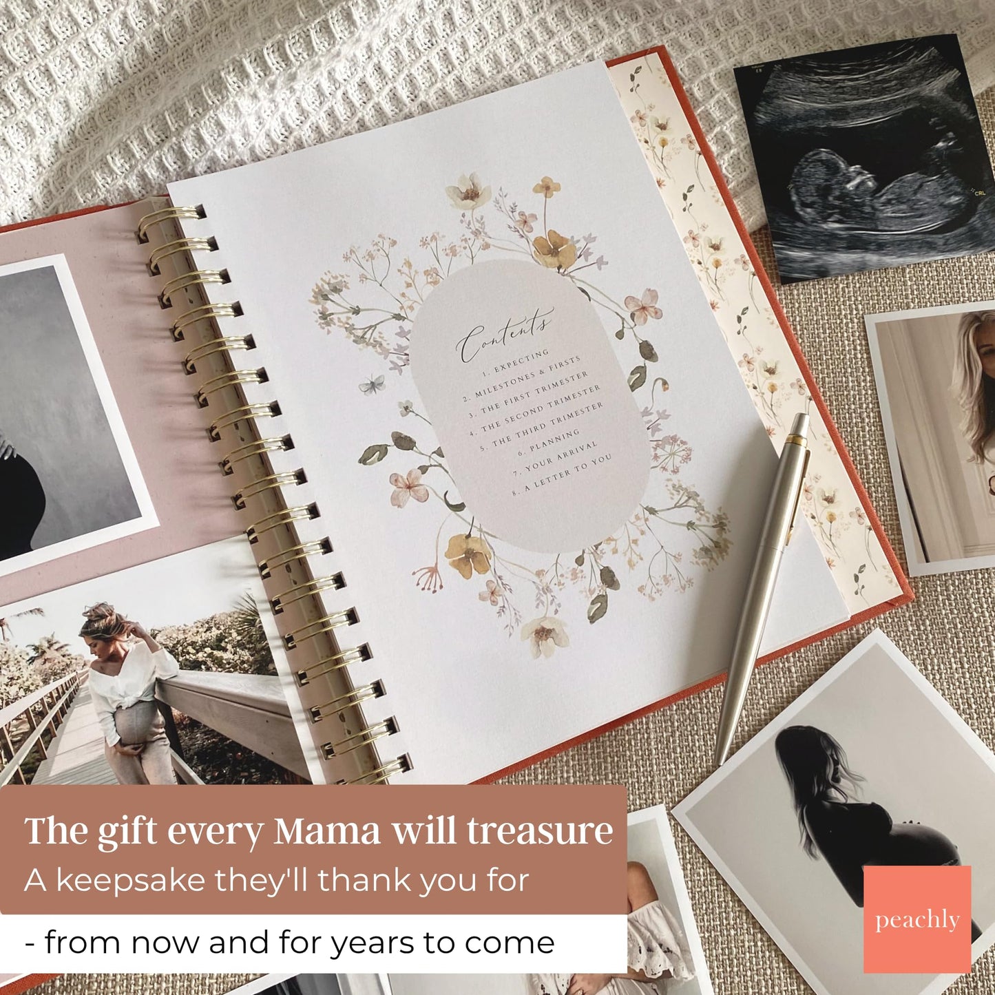 Peachly Pregnancy Journal - Linen Pregnancy Book to Capture Every Milestone - Pregnancy Must Haves - Baby Book Keepsake Pregnancy Journals For First Time Moms and Experienced Moms