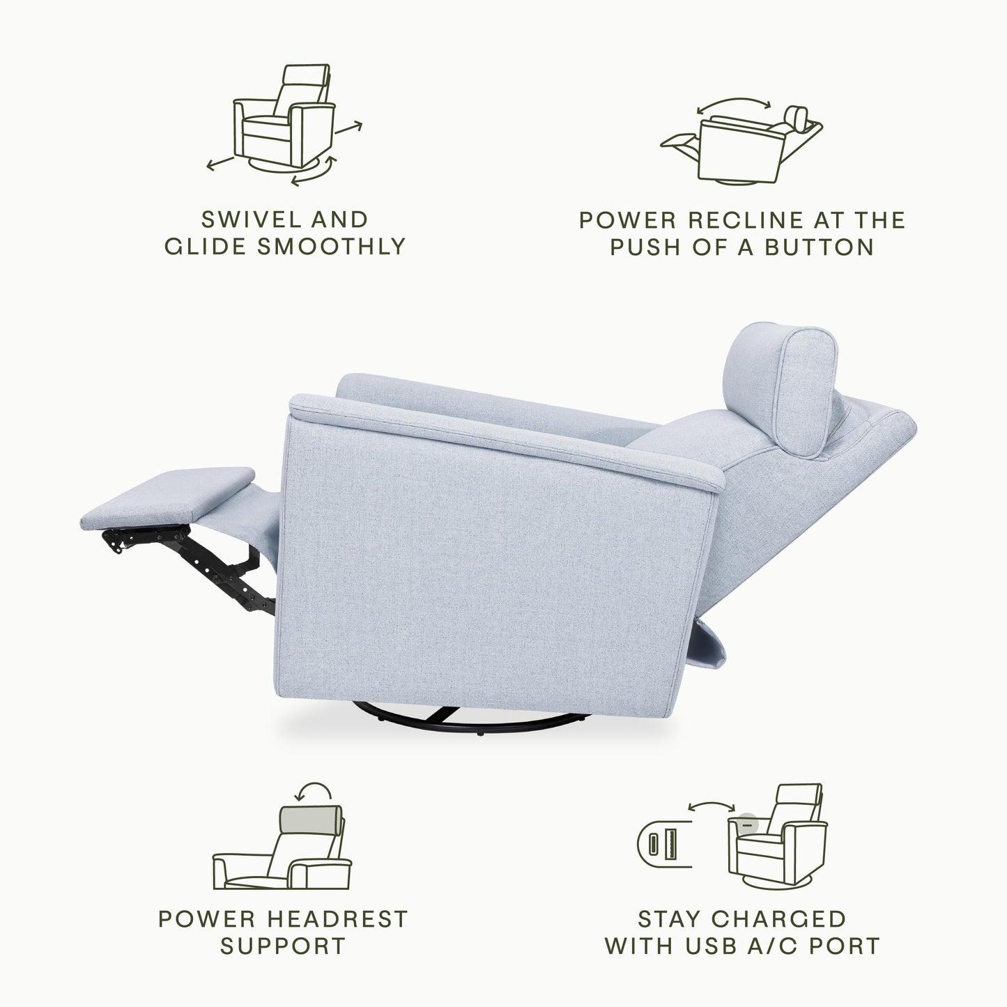 NAMESAKE Willa Plus Electric Power Recliner Chair with Headrest & USB Ports - Water & Stain Resistant Nursery Glider Rocking Chair for Nursing - GREENGUARD Gold Certified 270° Swivel Glider Recliner