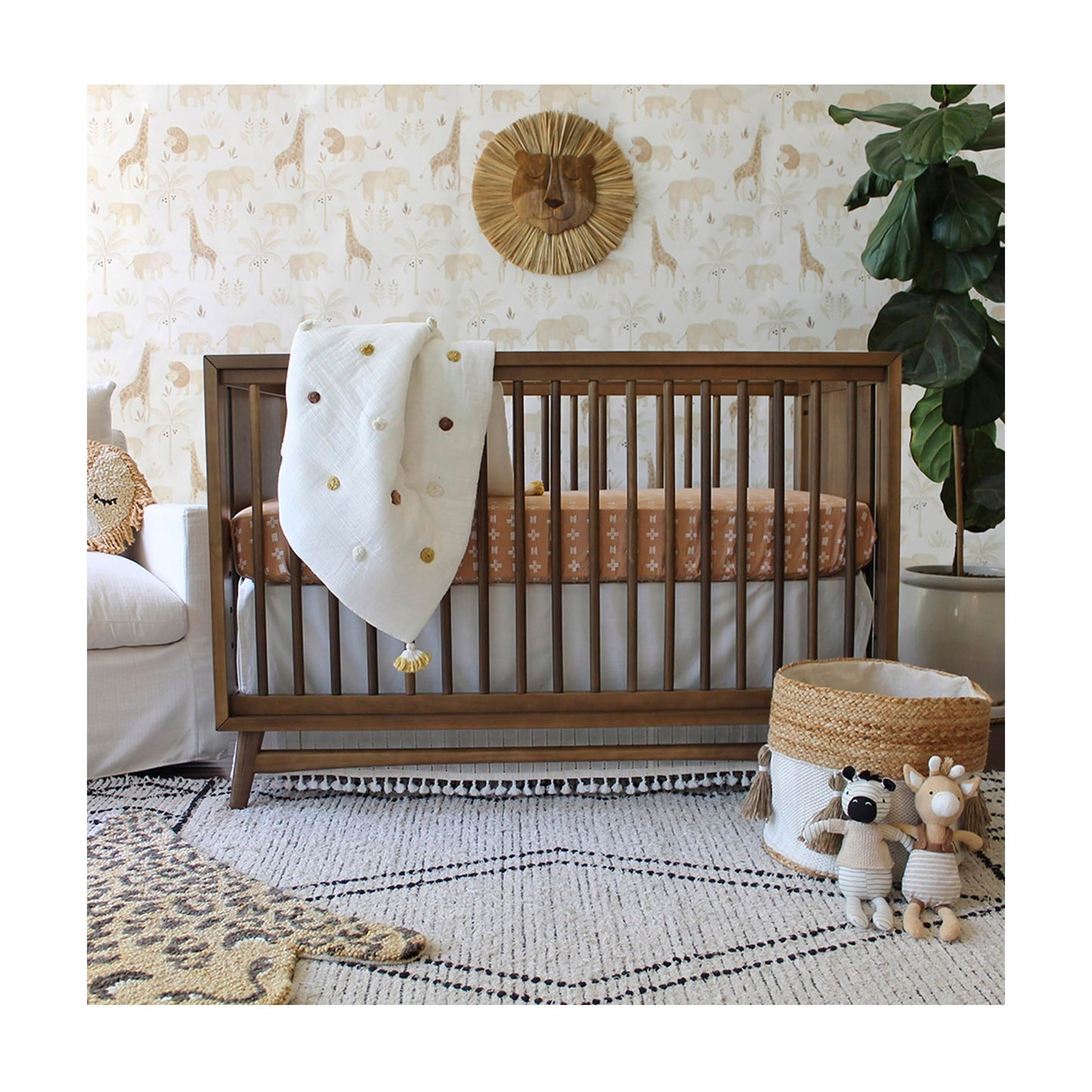Crane Baby Blanket, 36” x 36”, Soft Cotton Quilted Nursery Blanket for Boys and Girls, Copper, Ezra Print
