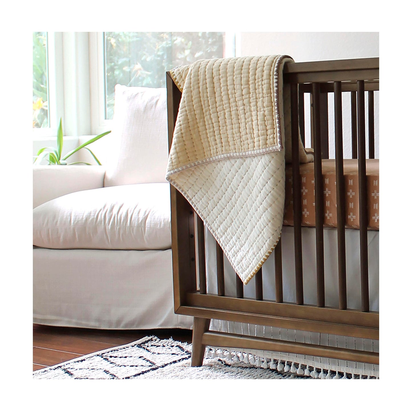 Crane Baby Blanket, 36” x 36”, Soft Cotton Quilted Nursery Blanket for Boys and Girls, Copper, Ezra Print