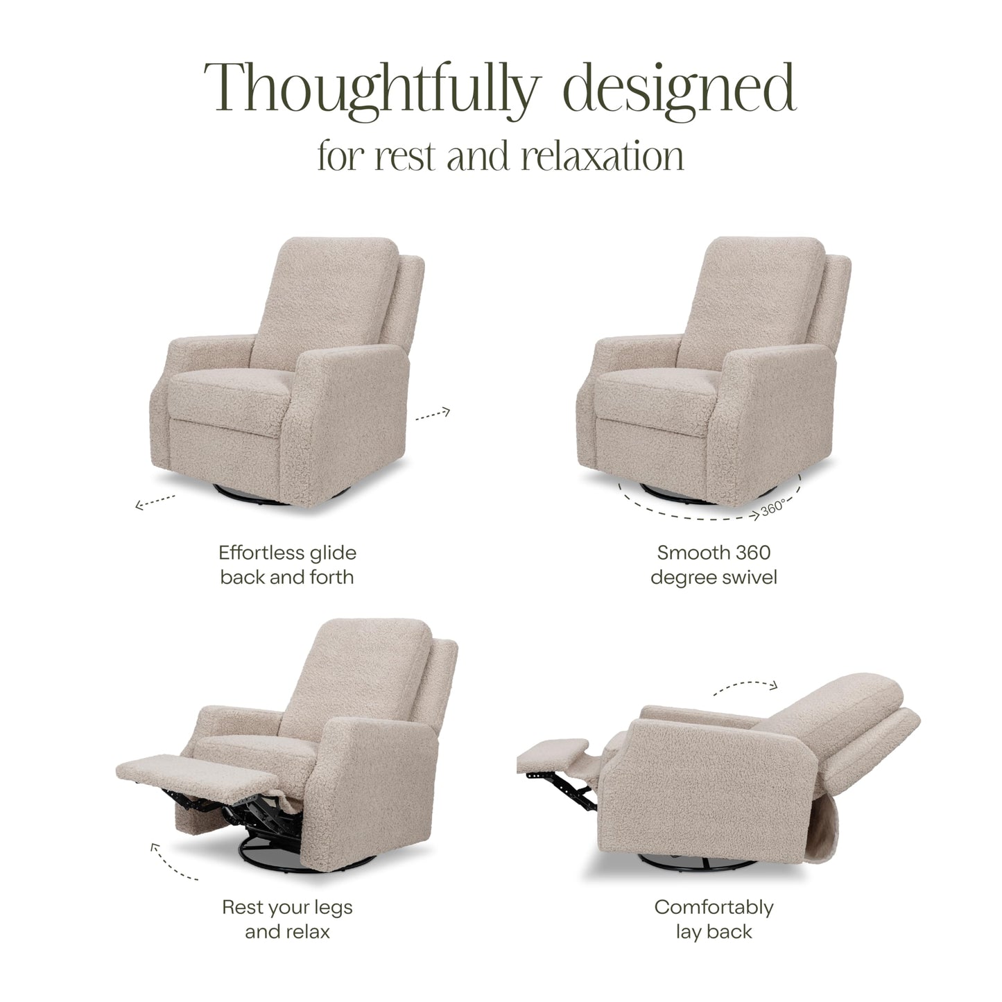 Namesake Crewe Glider Recliner Nursery Chair - GREENGUARD Gold & Certi-PUR US Certified, Ultra Cozy 360° Swivel Rocker Recliner