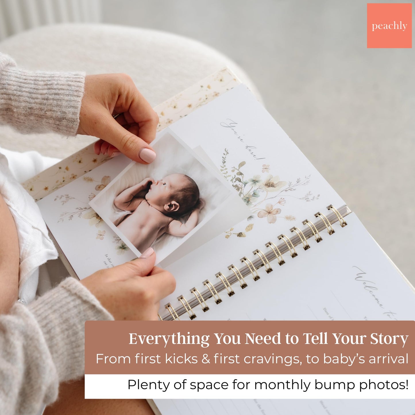 Peachly Pregnancy Journal - Linen Pregnancy Book to Capture Every Milestone - Pregnancy Must Haves - Baby Book Keepsake Pregnancy Journals For First Time Moms and Experienced Moms