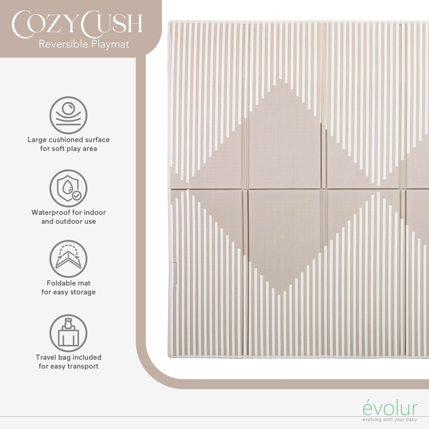 Evolur CozyCush Reversible Non-Toxic Baby Kids Playmat