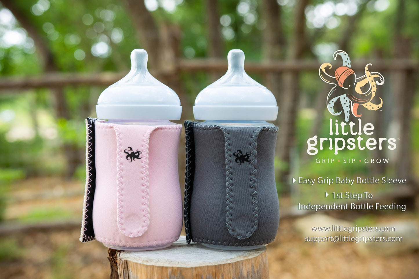 Baby Bottle Sleeve for Self-Feeding - BPA-Free, Adjustable Velcro Fit - Machine Washable