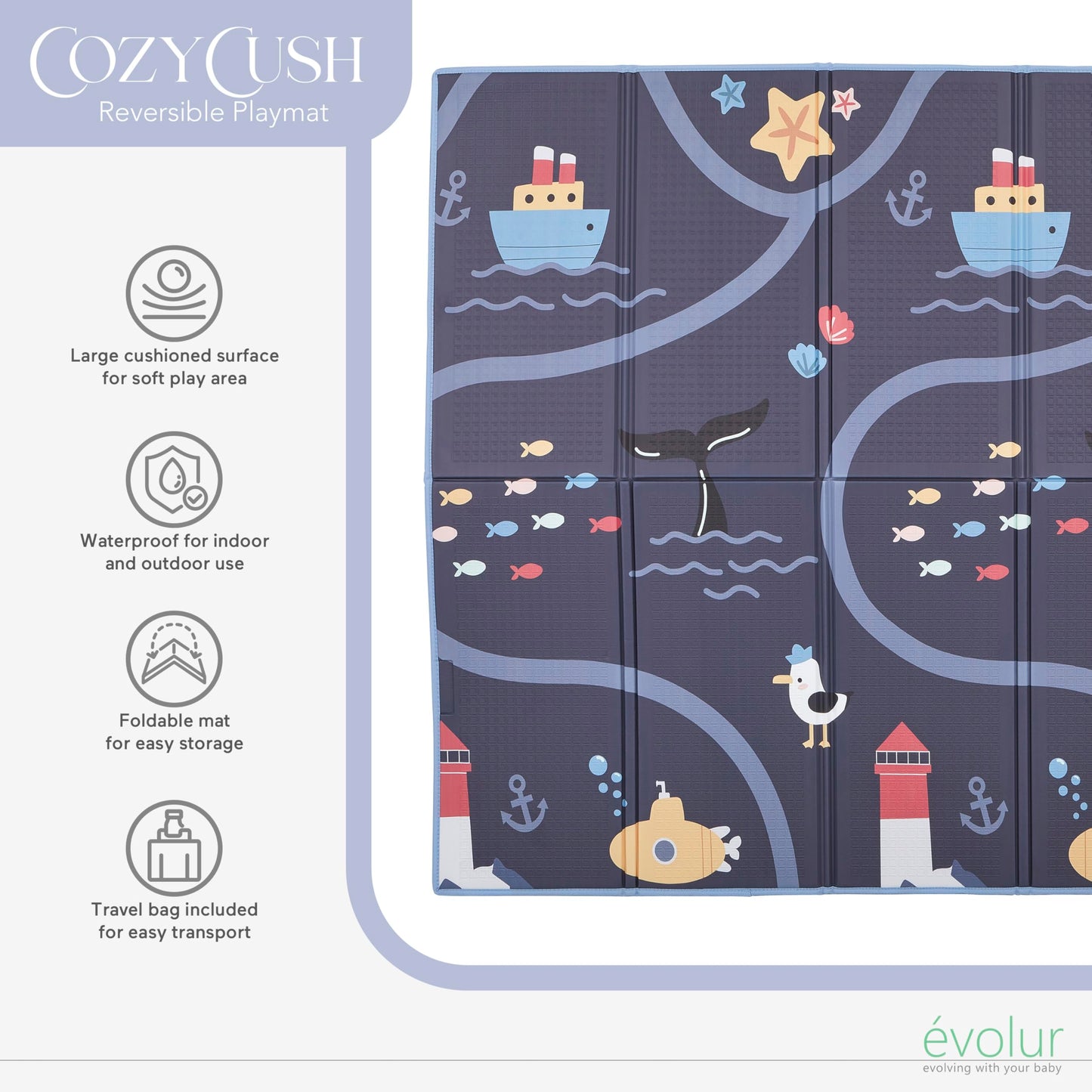 Evolur CozyCush Reversible Non-Toxic Baby Kids Playmat