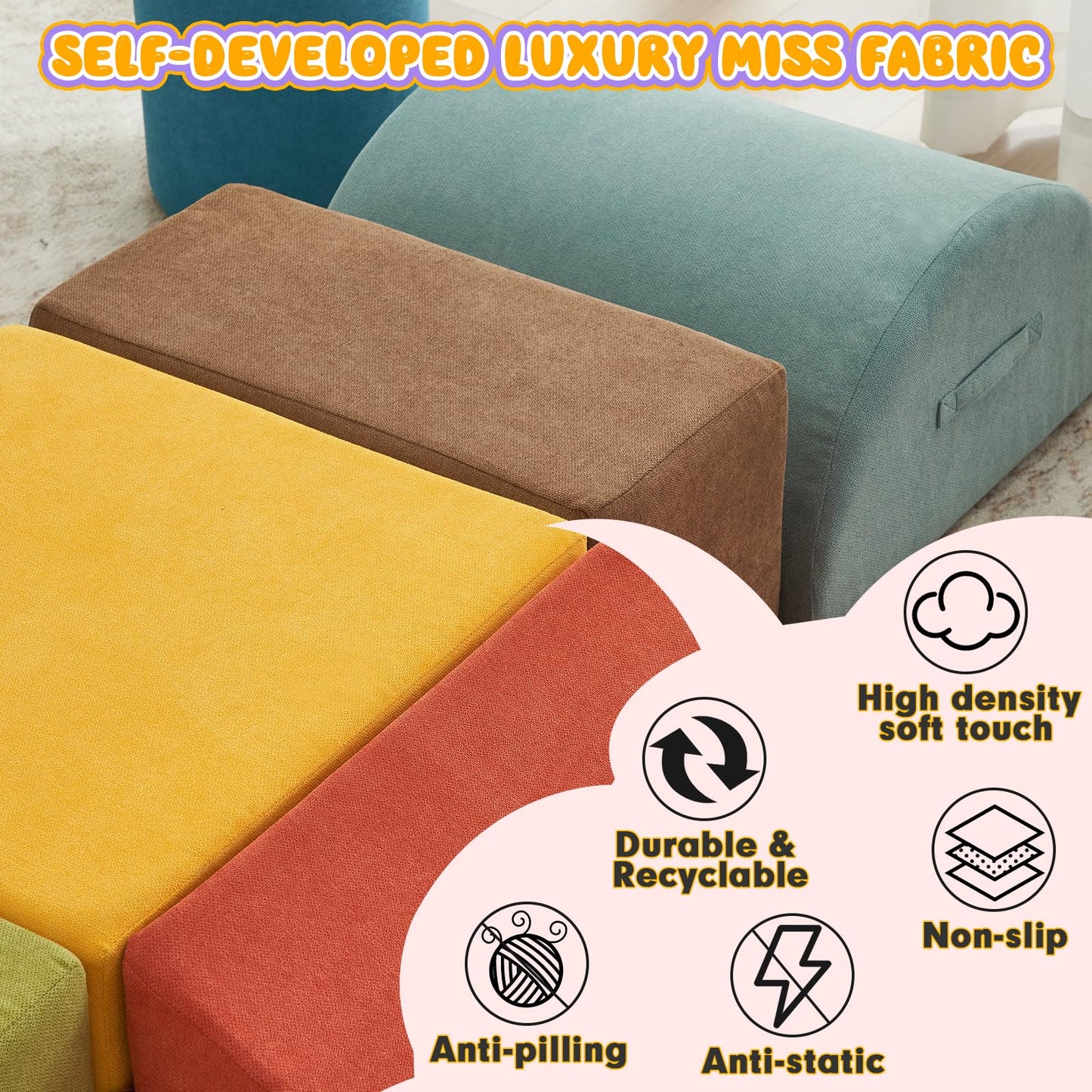 jela Foam Blocks 6Pcs Soft Play Equipment Waterproof Fabric, UV Resistant Toddler Climbing Toys Indoor& Outdoor Soft Play Climbing for Toddlers, Lightweight Climbing Blocks for Babies, Kids (Darkgrey)