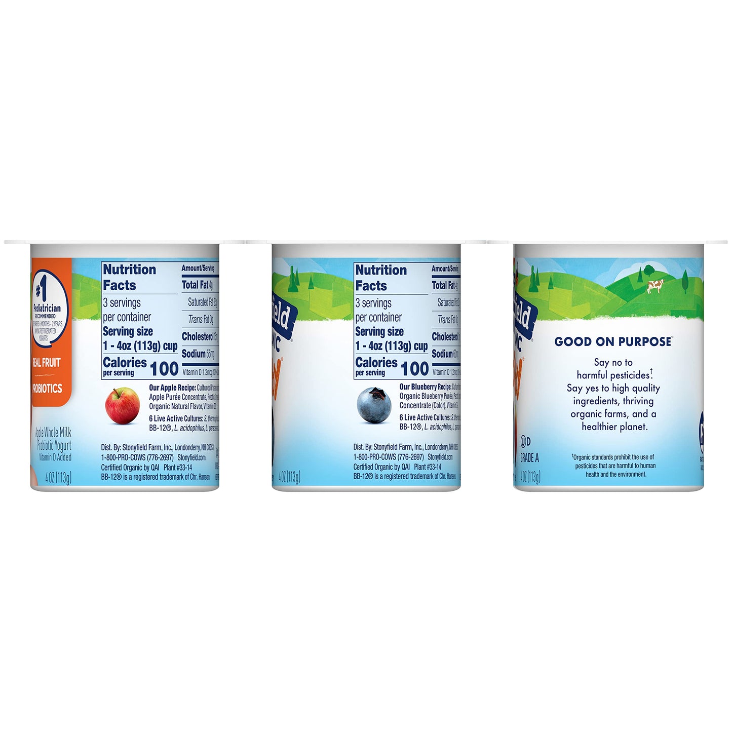 Stonyfield Organic YoBaby Whole Milk Baby Yogurt Cups with Probiotics, Plain, 4 Oz, 6 Pack