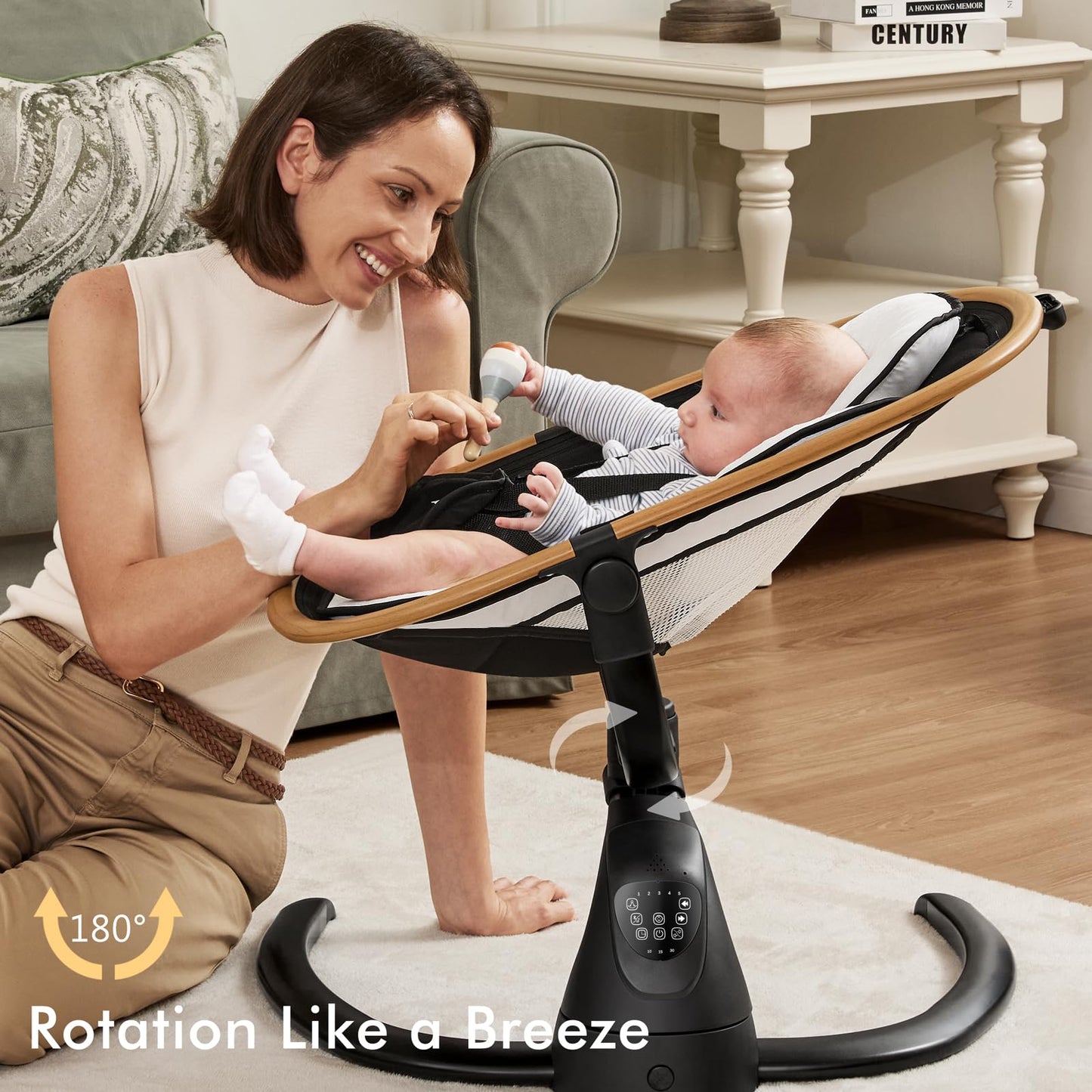 Angelbliss Baby Swing with Cry Detection, Side-to-Side Electric Swing with 5 Speeds