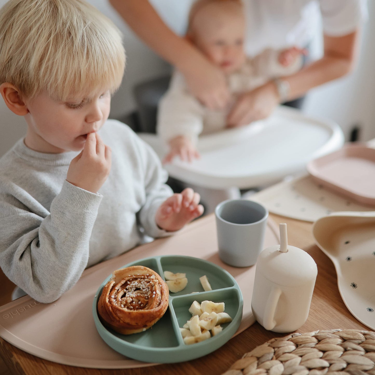 mushie 100% Silicone Training Cup & Straw for Toddlers | 6 Months+ (Whales)
