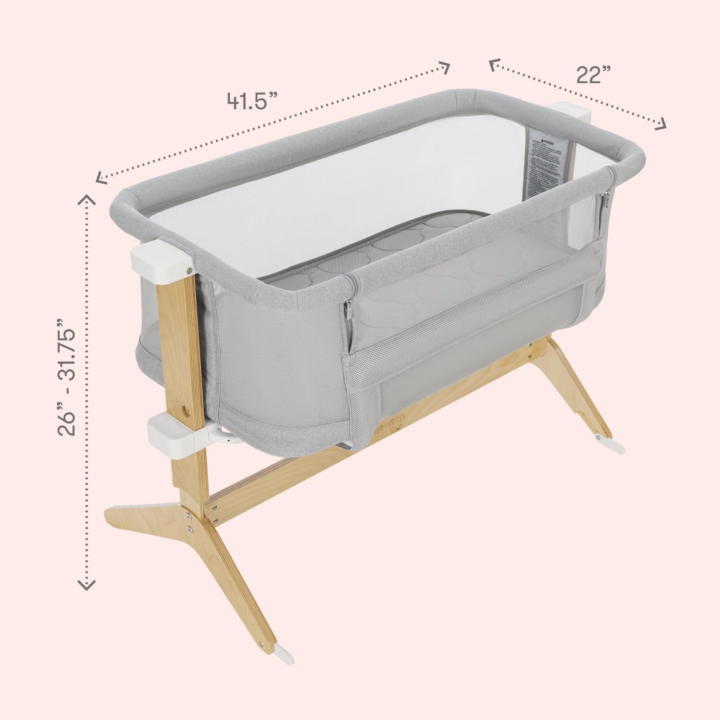Newton Baby Essential Bassinet – Ultra-Breathable, Completely Washable, More Airflow for Safer, Cooler Sleep, Non-Toxic, Bedside Sleeper, Storage Shelf