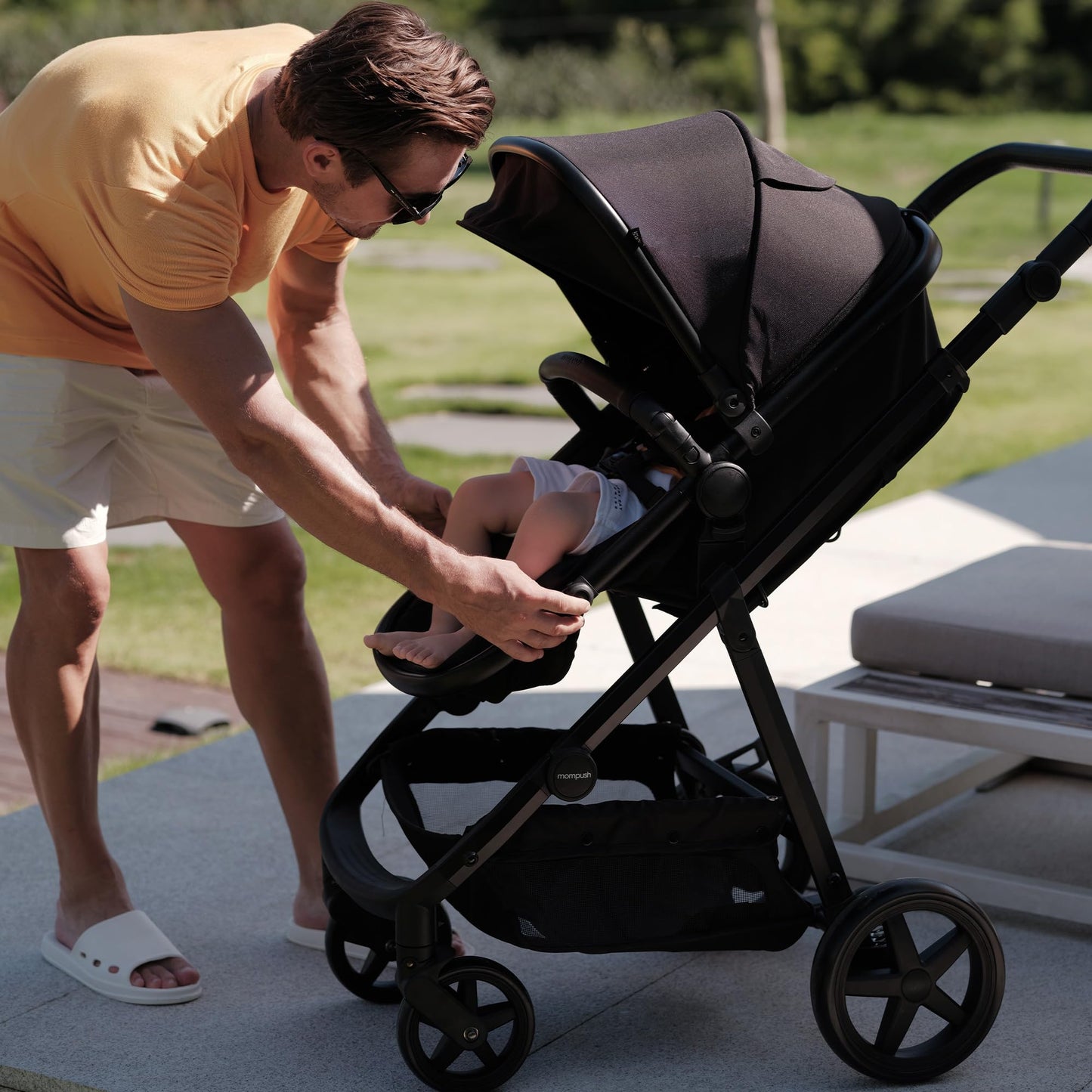 Mompush Wiz 2-in-1 Convertible Baby Stroller with Bassinet Mode, Foldable Infant Stroller with Reversible Seat and Large UPF 50+ Canopy