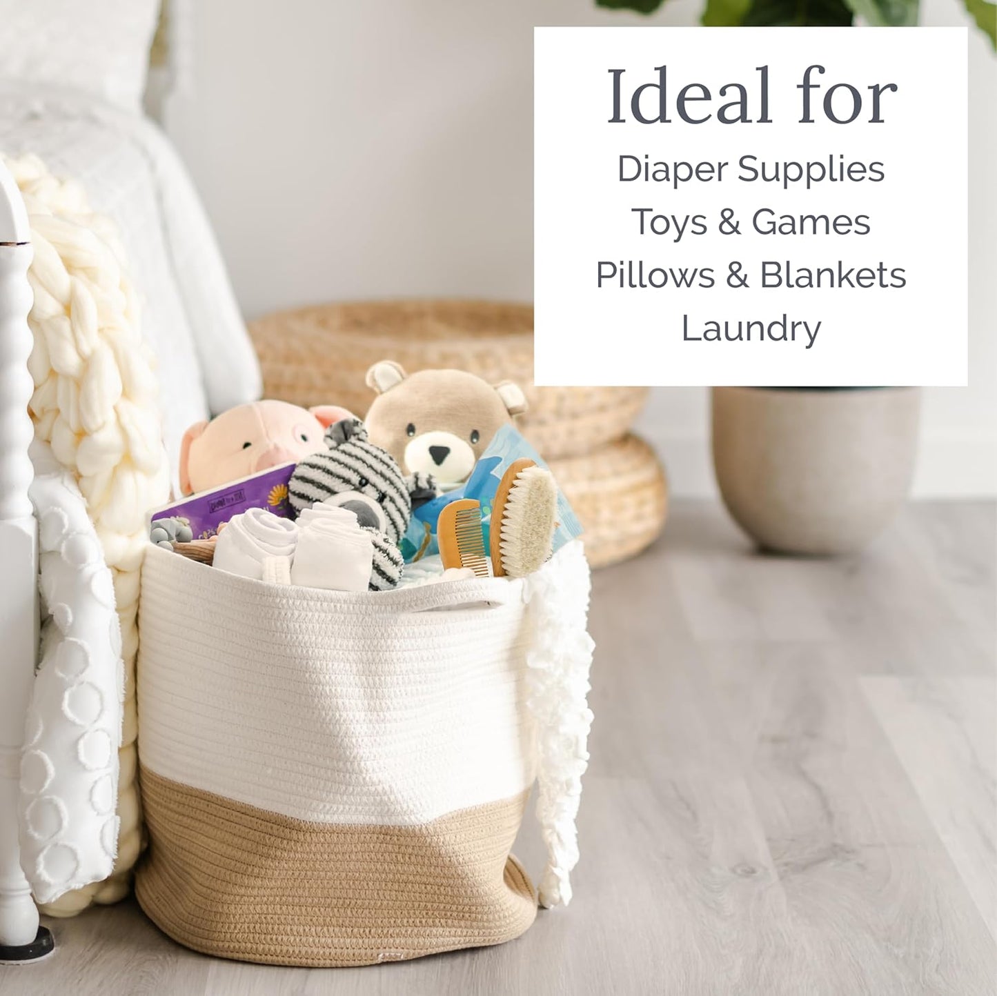 Large Woven Storage Basket (15" X 15" X 14") - Baby & Toy Organizer