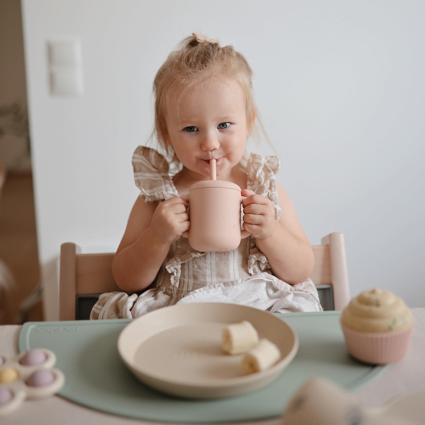 mushie 100% Silicone Training Cup & Straw for Toddlers | 6 Months+ (Whales)