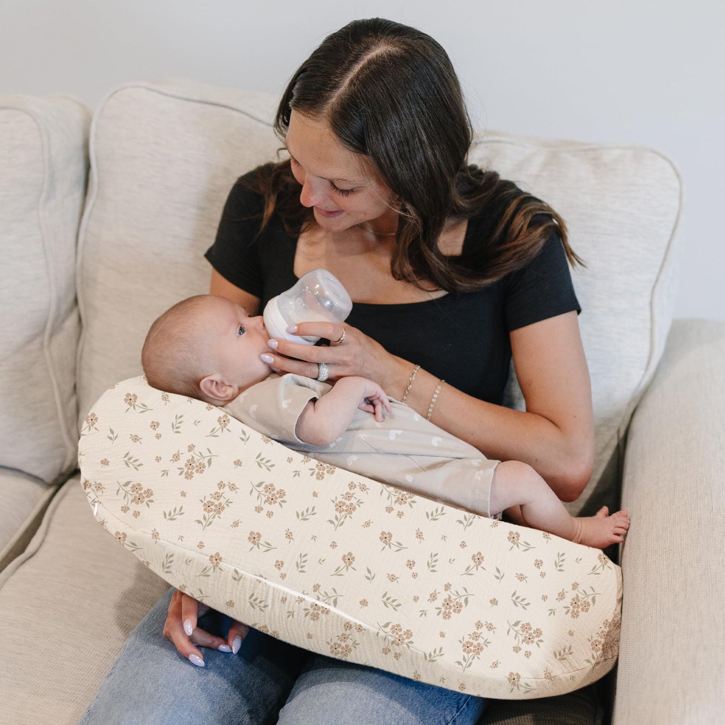 Konssy Muslin Nursing Pillow Covers, 100% Cotton Soft & Adorable Covers for Breastfeeding Pillows, Slipcovers for Newborn Baby Boys & Girls