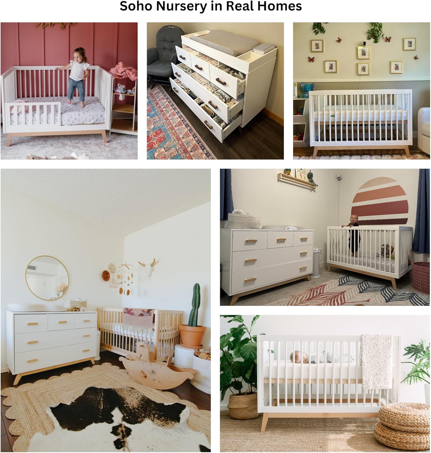 dadada Soho 3-in-1 Convertible Crib & 5-Drawer Dresser Set – Solid Wood, GREENGUARD Gold Certified
