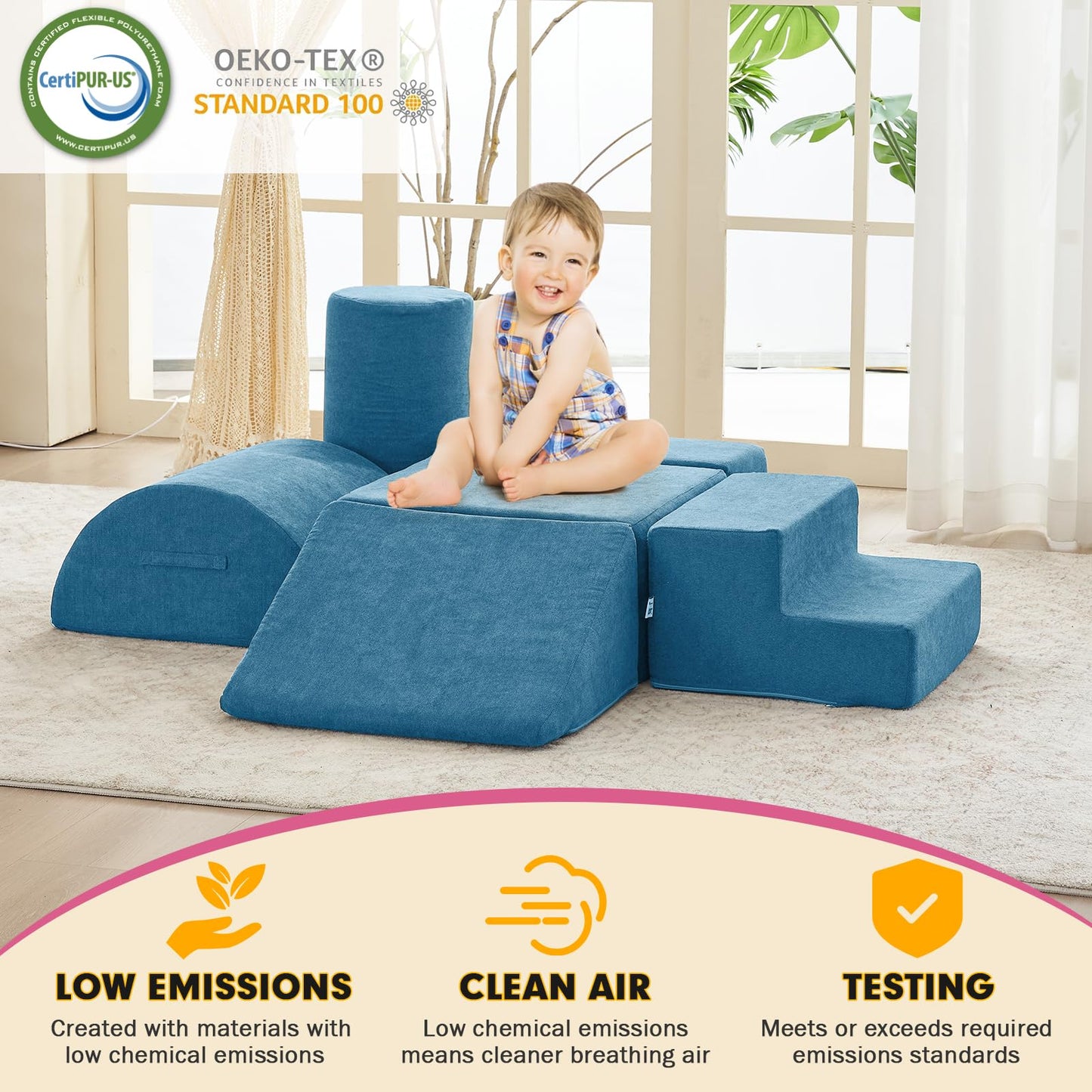 jela Foam Blocks 6Pcs Soft Play Equipment Waterproof Fabric, UV Resistant Toddler Climbing Toys Indoor& Outdoor Soft Play Climbing for Toddlers, Lightweight Climbing Blocks for Babies, Kids (Darkgrey)