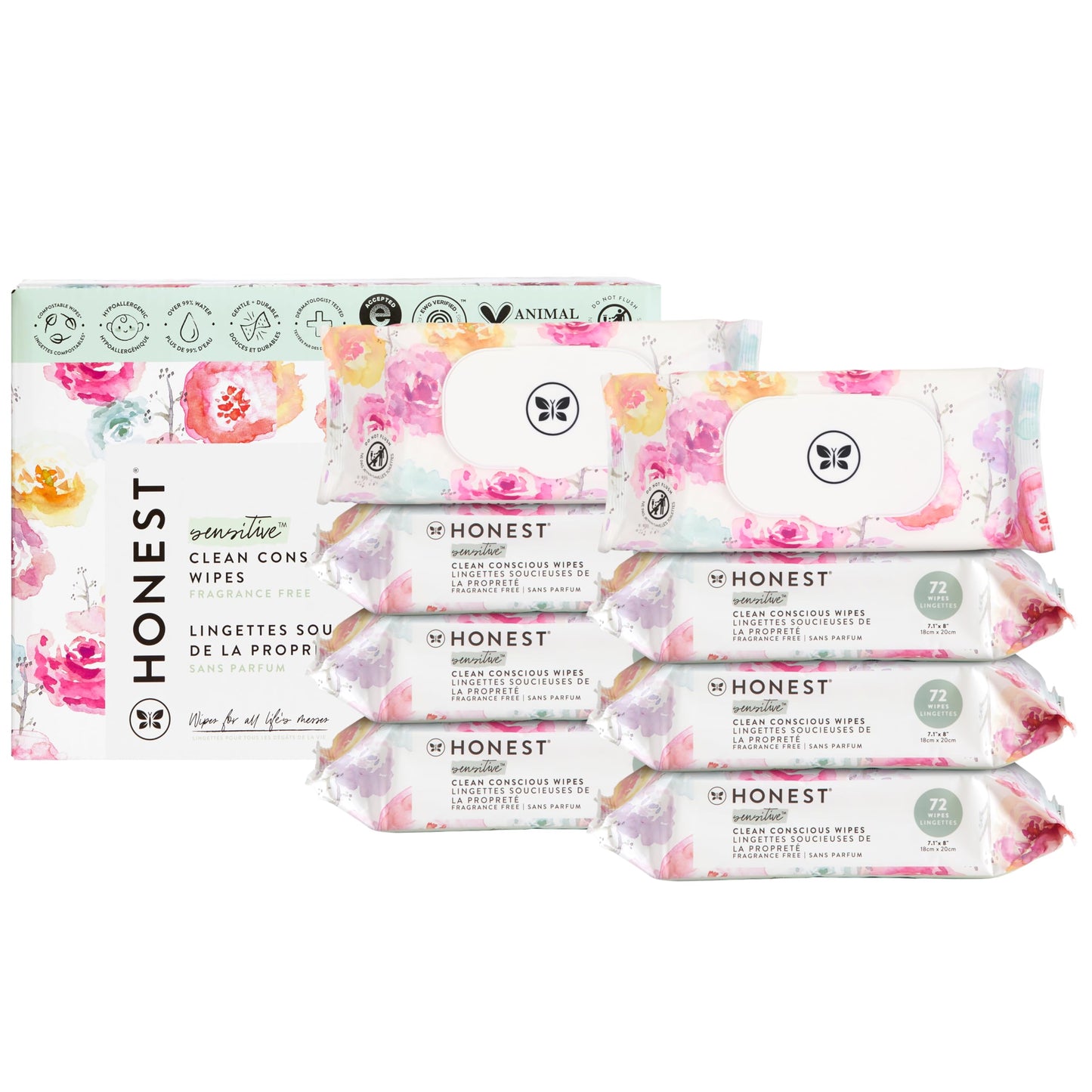 The Honest Company Clean Conscious Multi-Use Wipes | Hypoallergenic + Unscented for Sensitive Skin | Over 99% Water, Compostable, Plant Based, Baby Wipes | Pattern Play, 720 Count