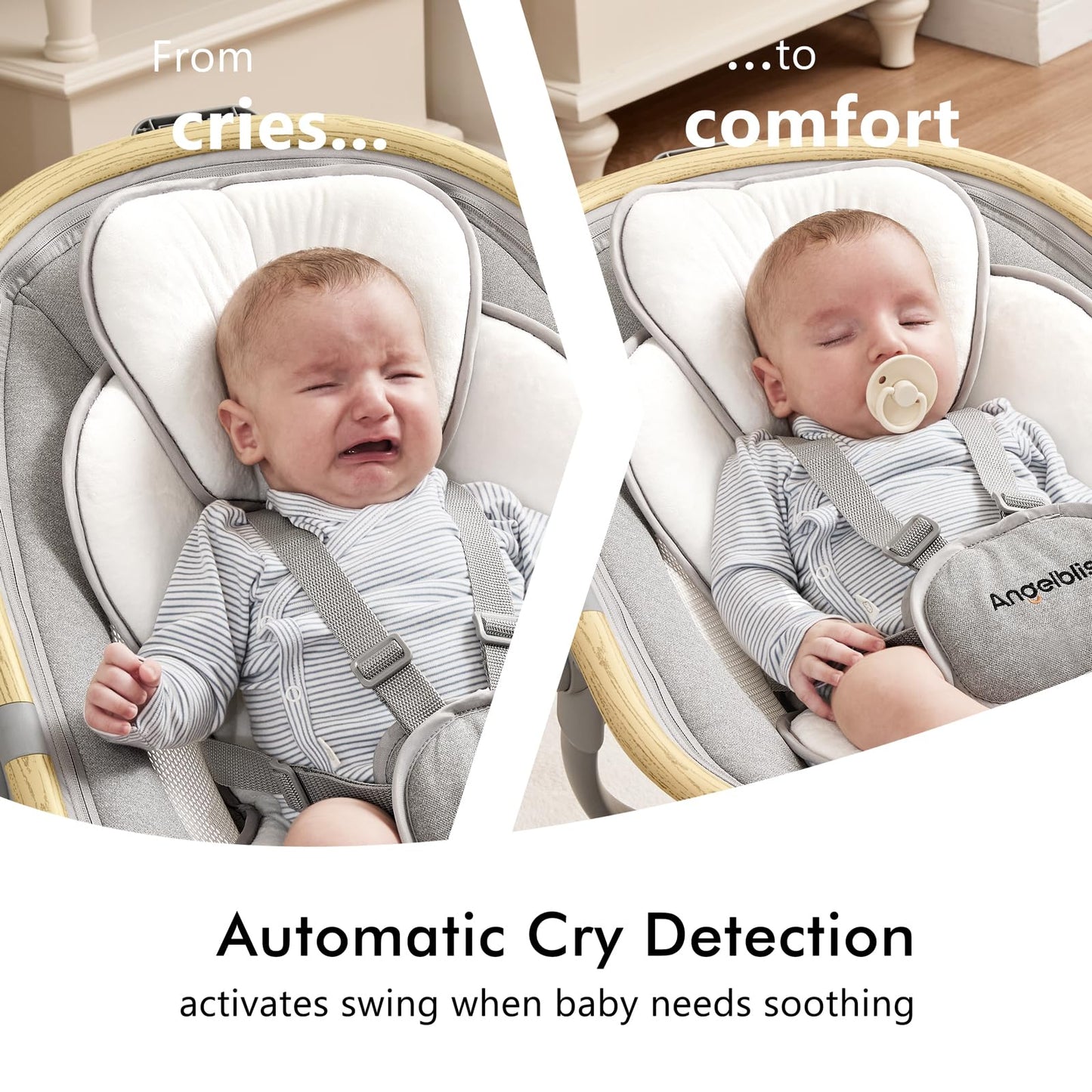 Angelbliss Baby Swing with Cry Detection, Side-to-Side Electric Swing with 5 Speeds